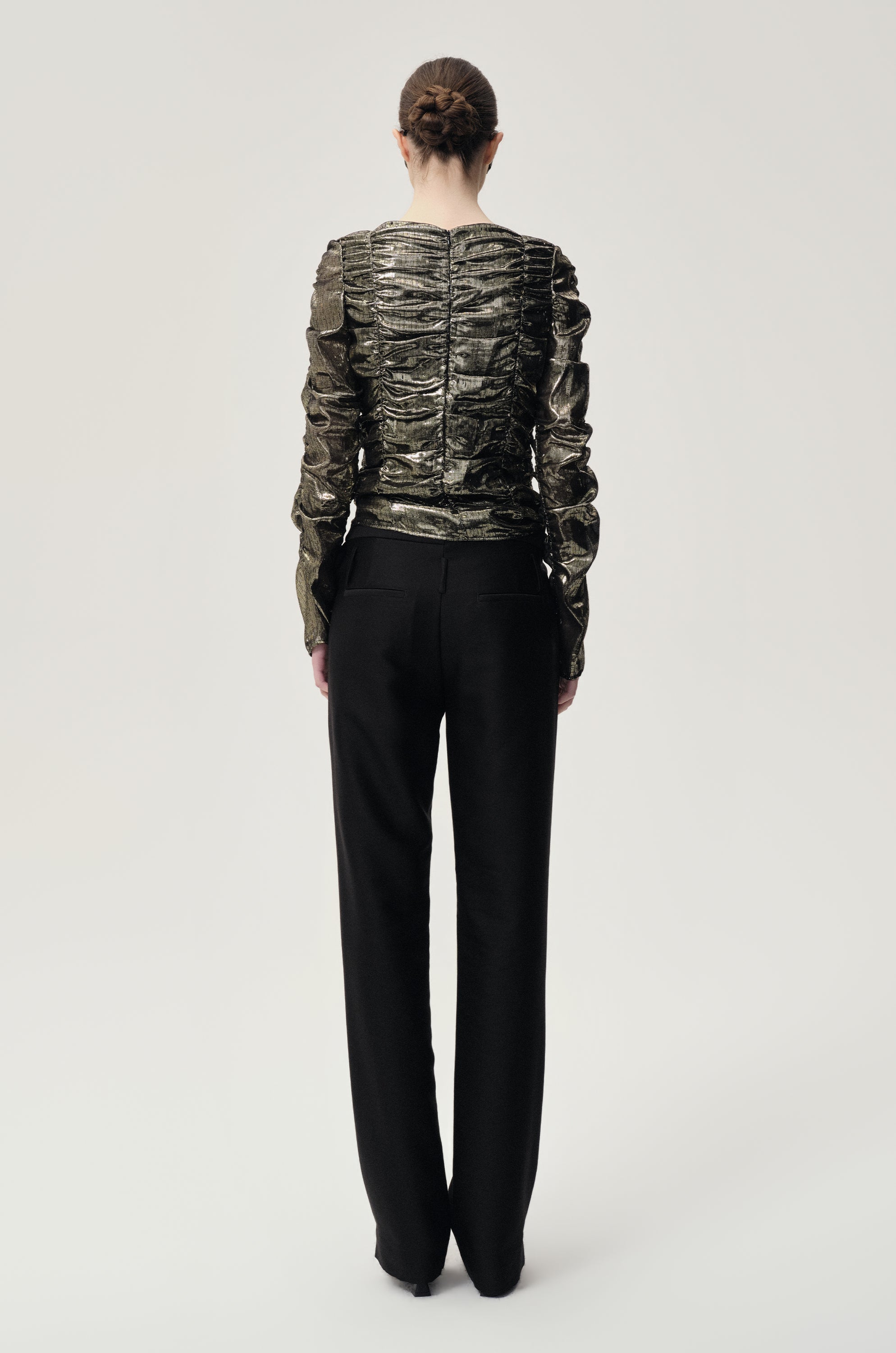 Cigarette Leg Trousers in Silk and Wool Black