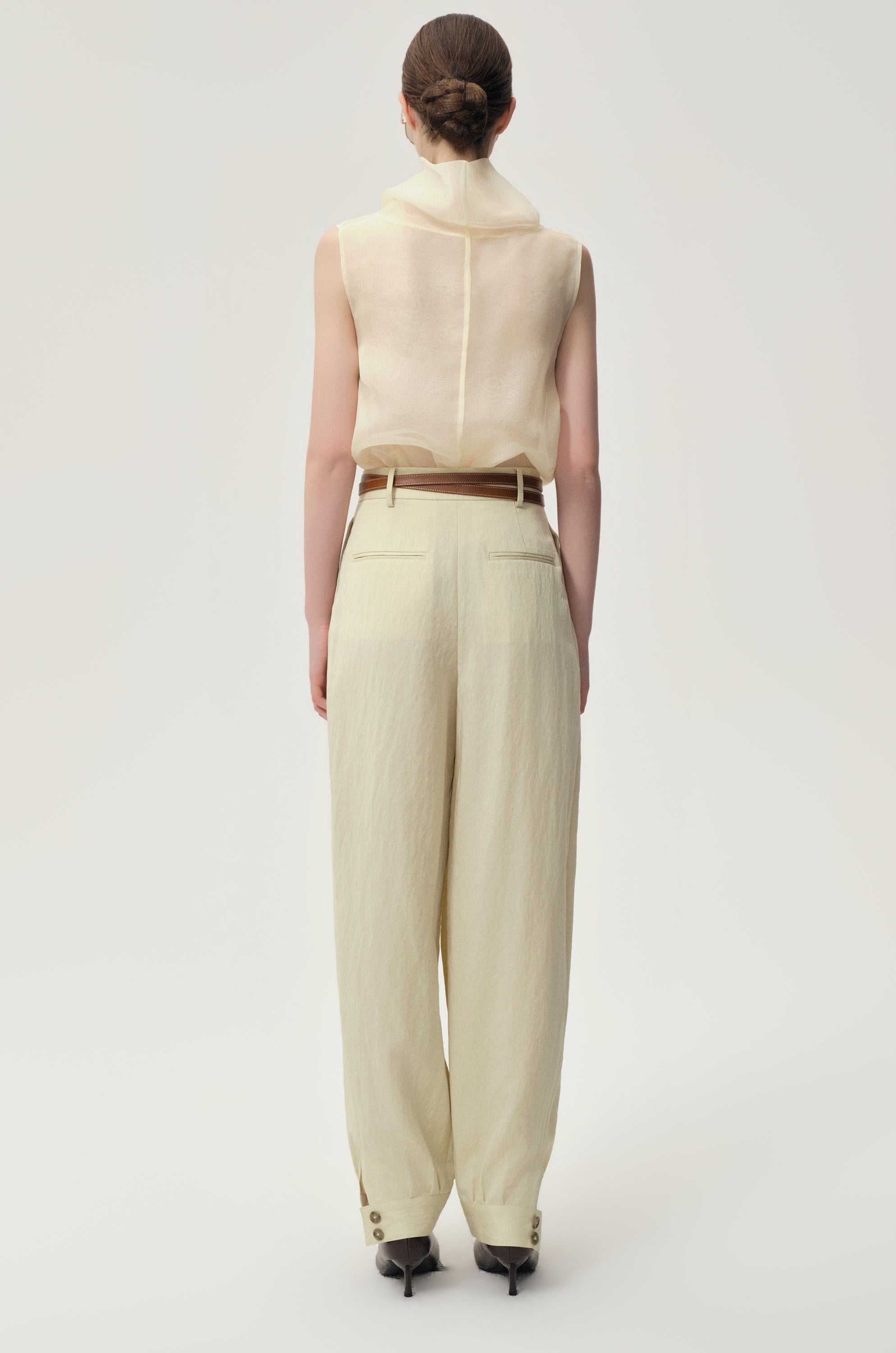 Silk Organza Turtleneck Top Butter