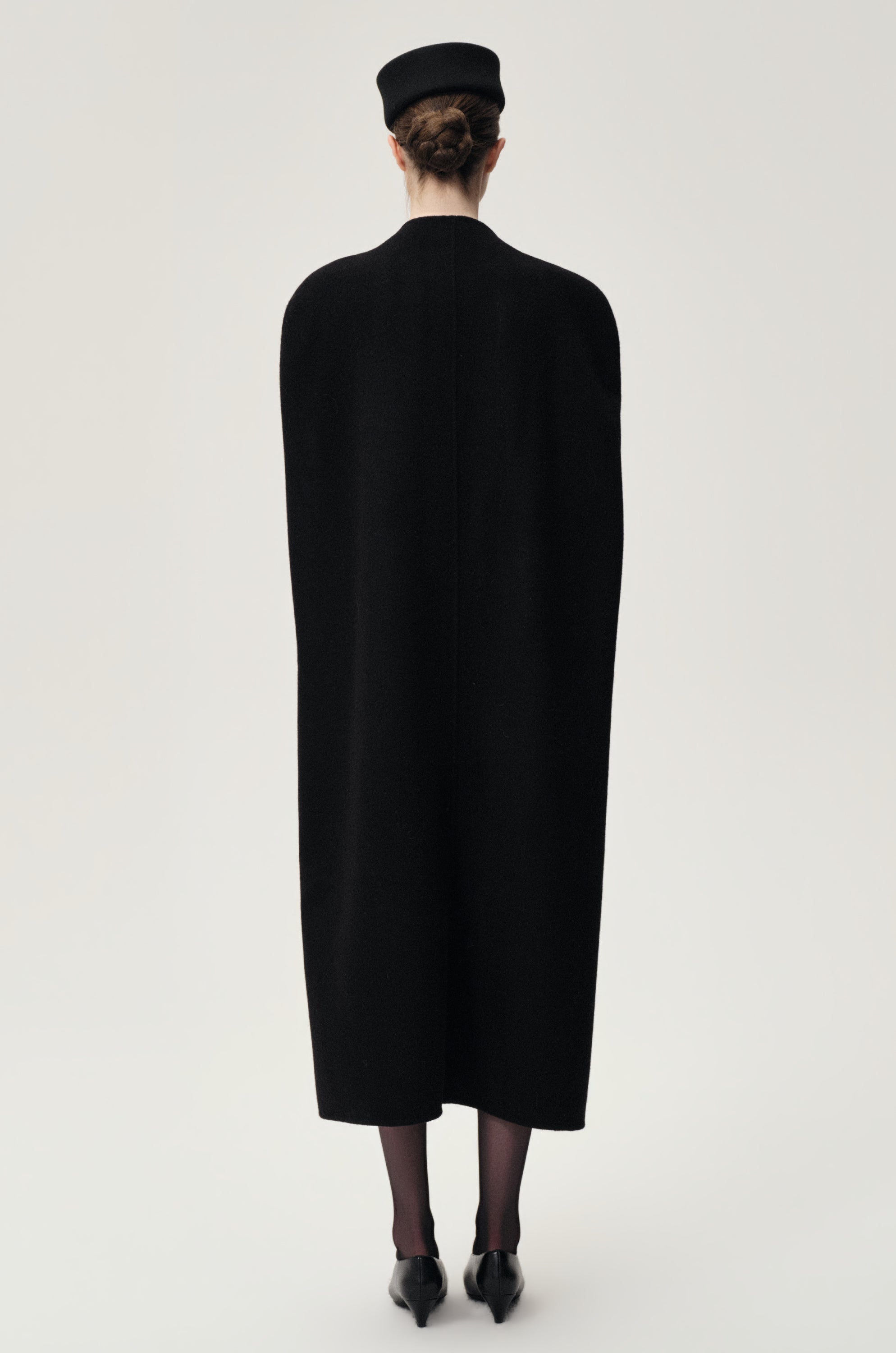 Double-faced Sculptural Wool Cape Coat Black