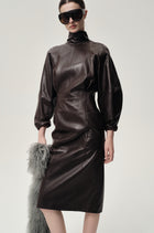 Sculptural Leather Dress Dark Brown