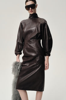 Sculptural Leather Dress Dark Brown