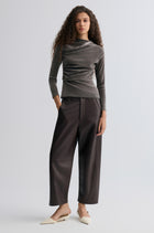 Velvet Mesh Asymmetric Draped Top Faded Grey