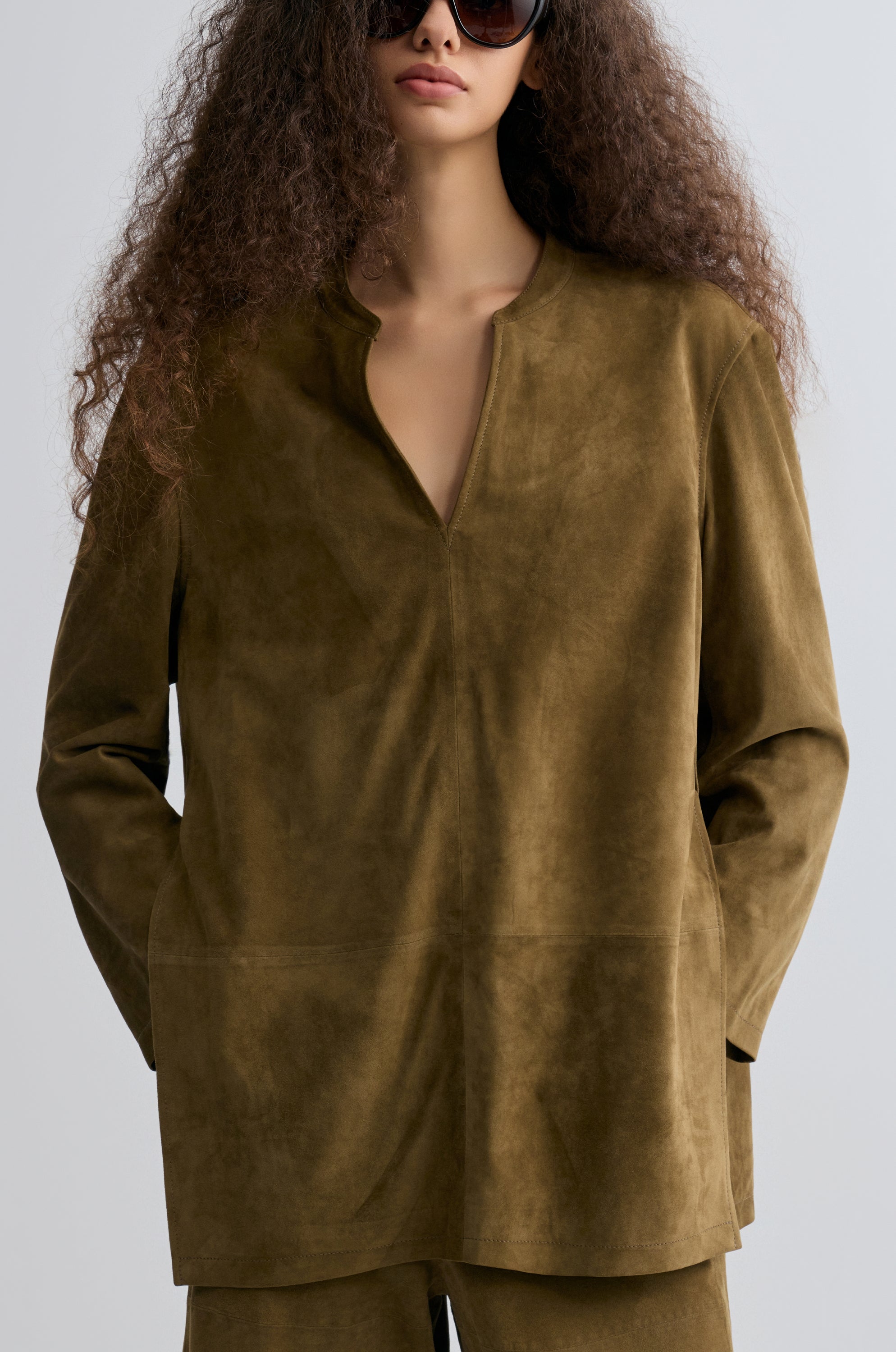 V-neck Suede Shirt