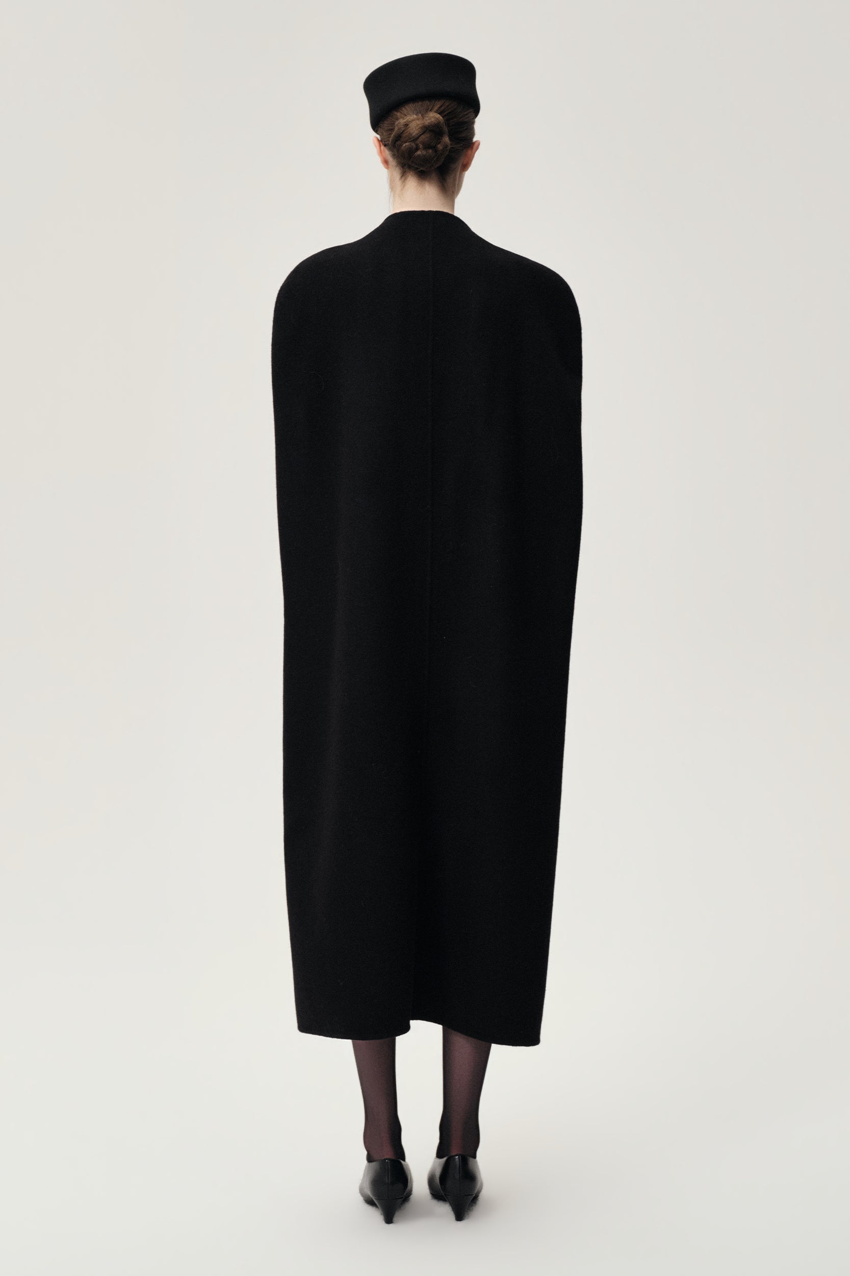 Double-faced Sculptural Wool Cape Coat Black