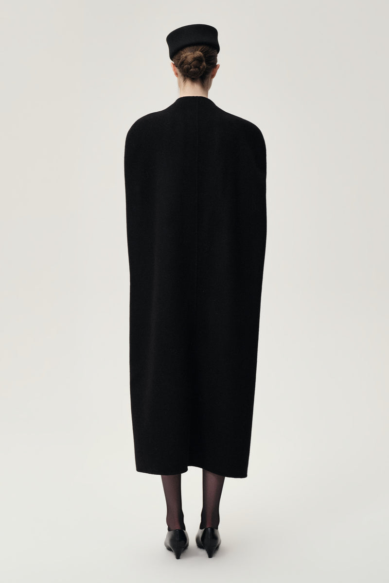 Double-faced Sculptural Wool Cape Coat Black