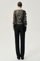 Metallic Silk Elastic Gathered Blouse Gold