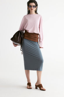 Rib Two-tone Skirt-Carbon Blue