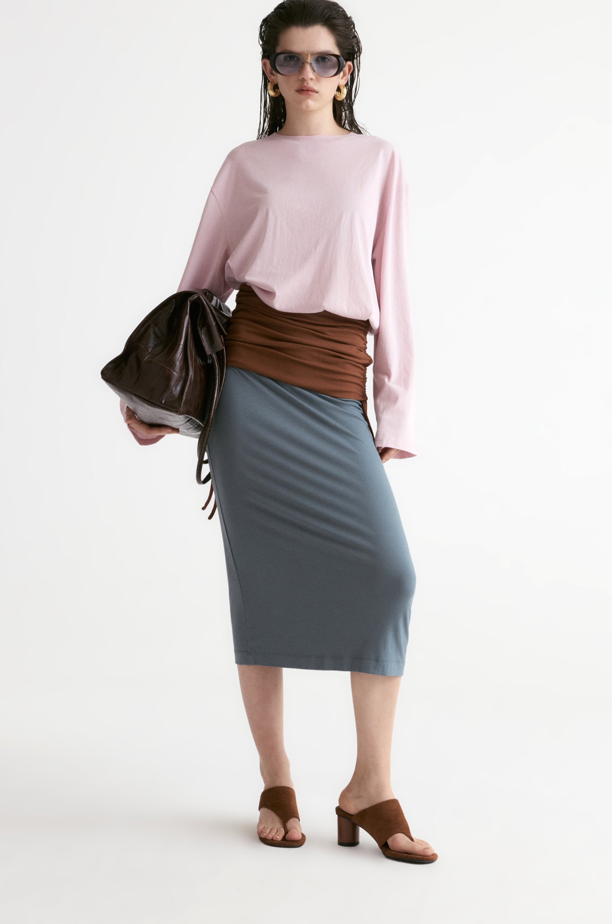 Rib Two-tone Skirt-Carbon Blue
