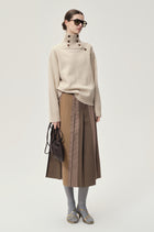 Pleated Color-block Skirt Camel