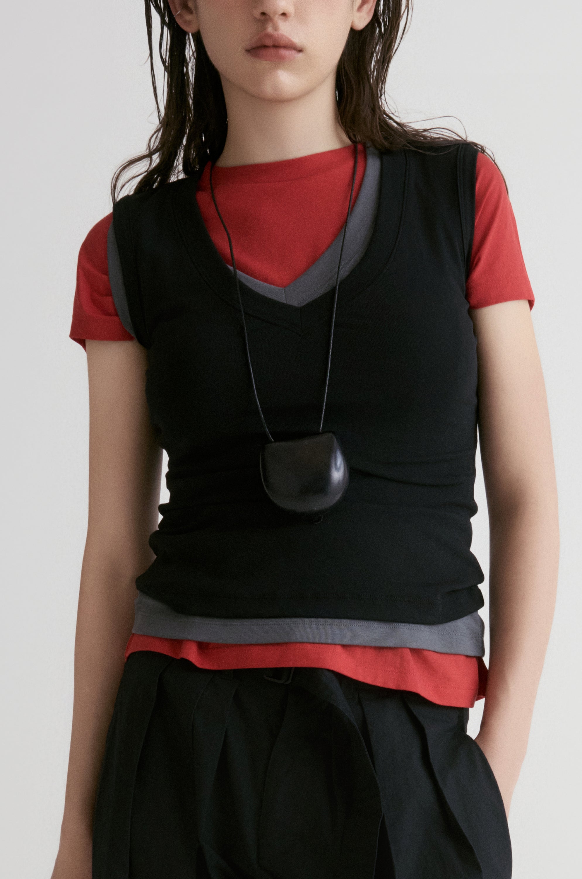Slim V- neck T-shirt-Heather Grey
