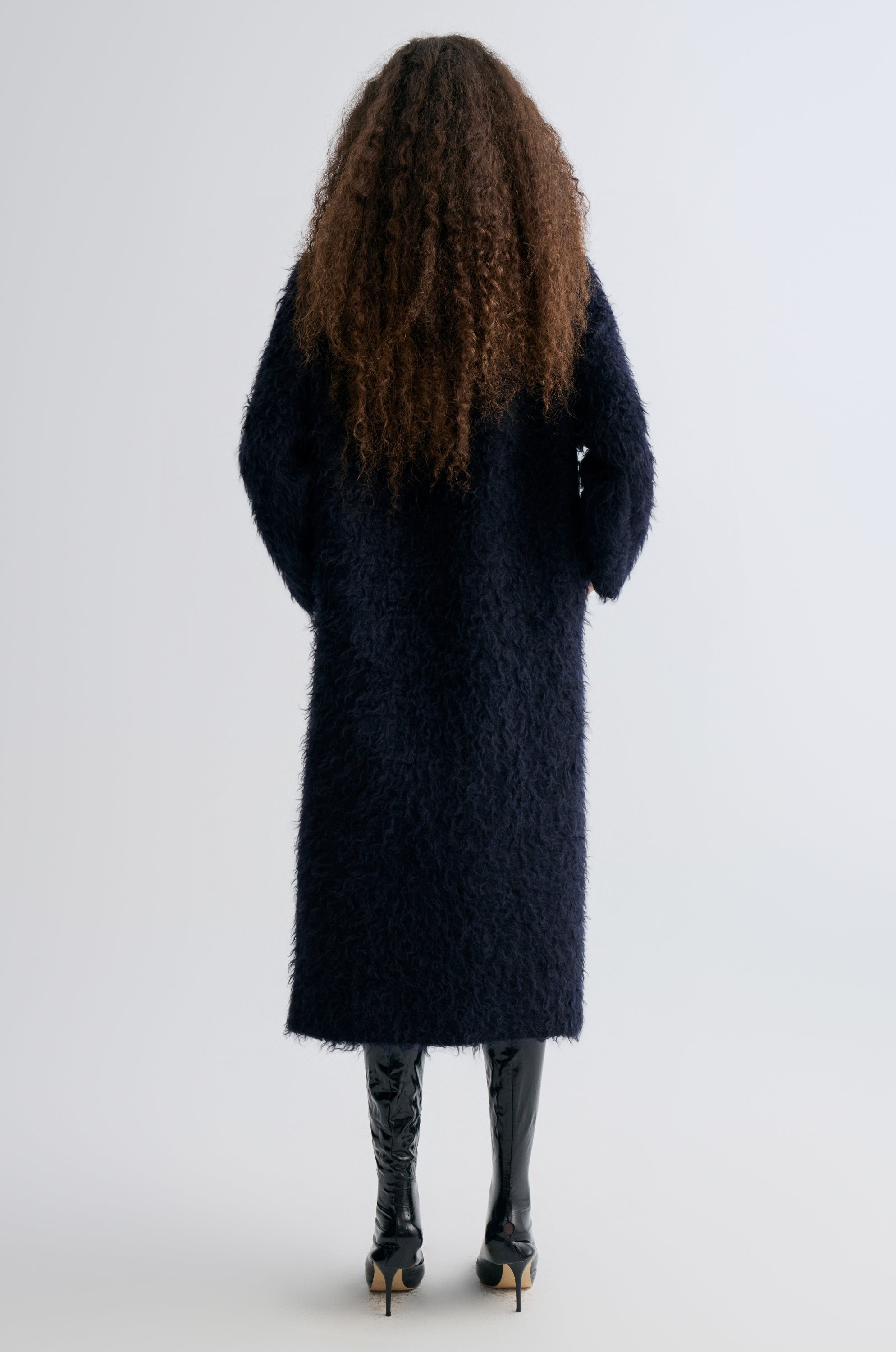 Clara Collarless Coat Dark Blue