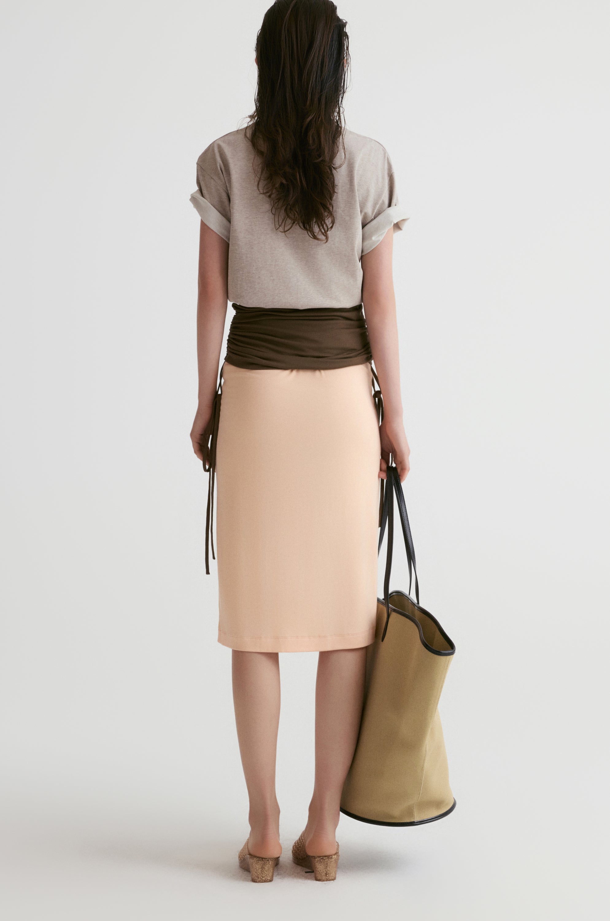 Rib Two-tone Skirt-Peach