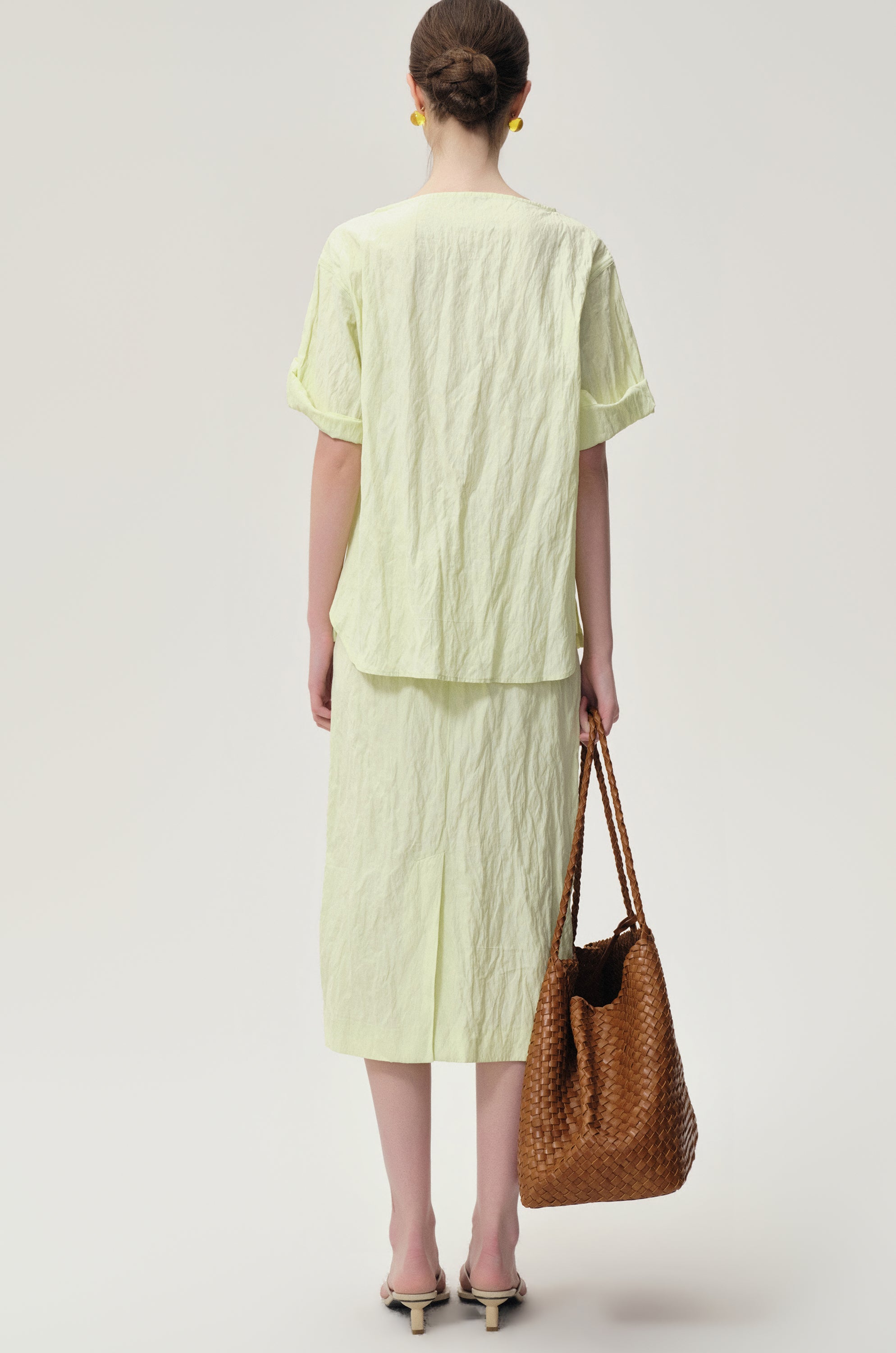 Crinkled Gauze Skirt Pale Lime