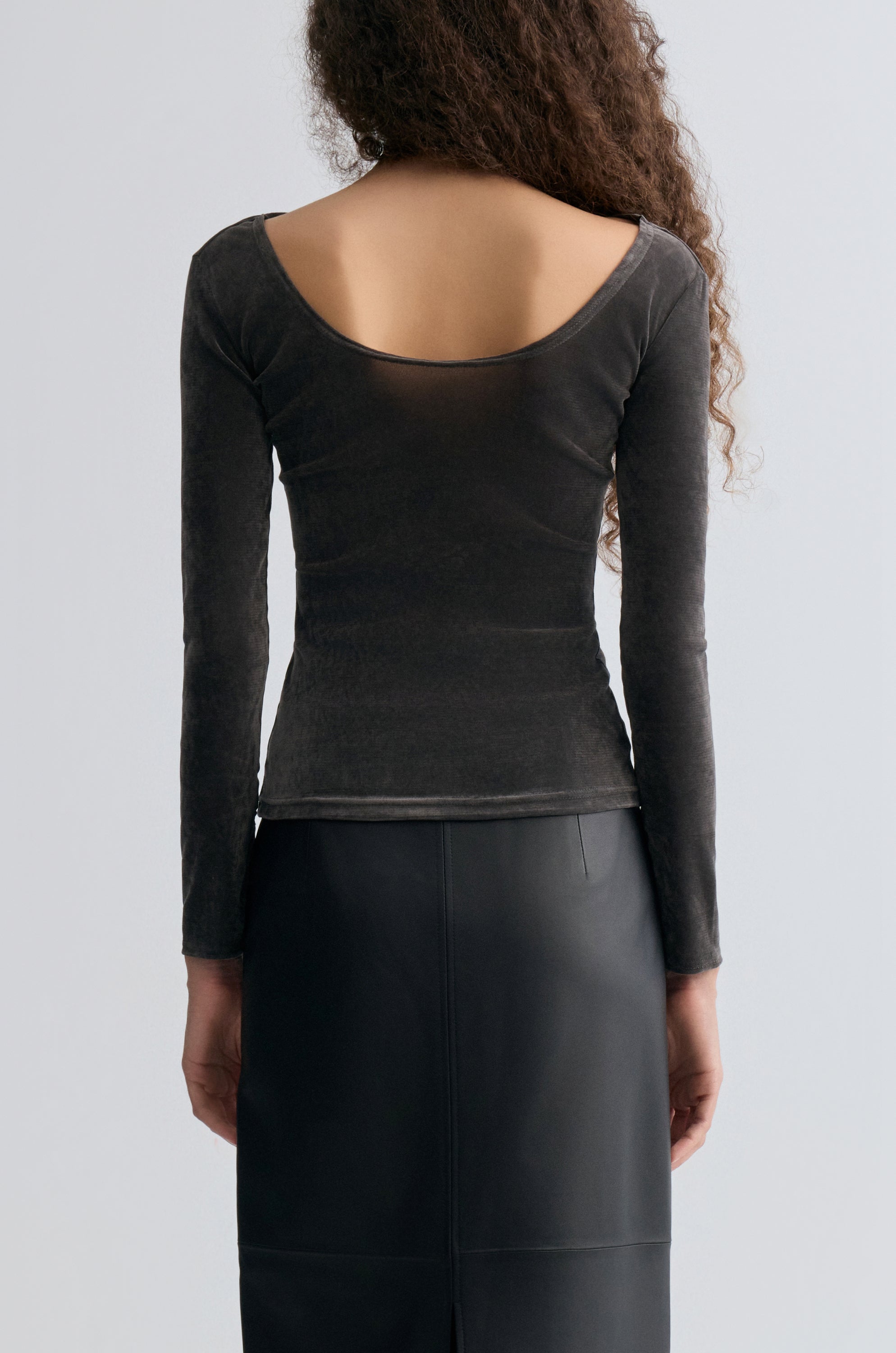 Sheen Velvet Mesh Top Steel Grey