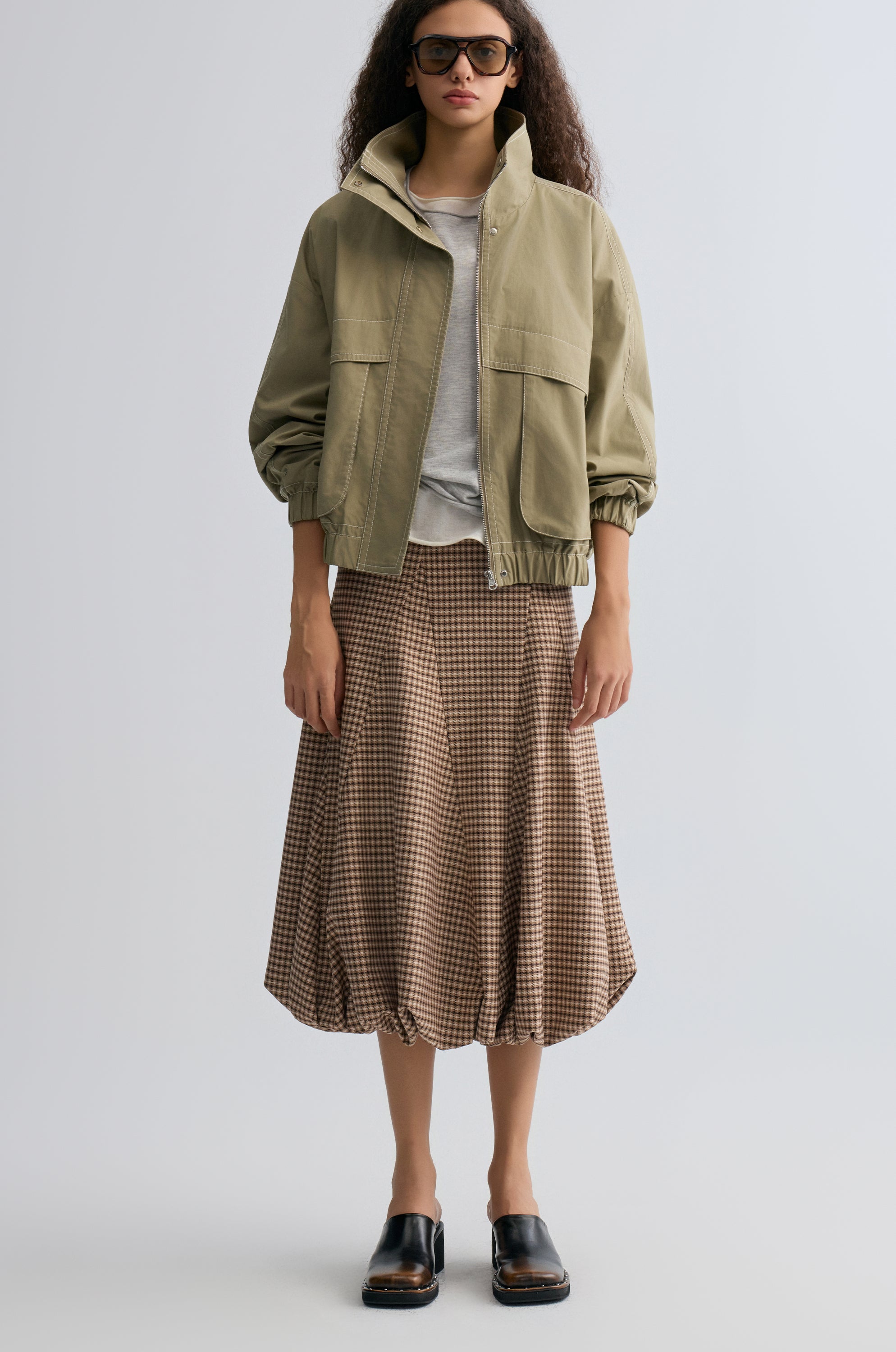 Tulip Checked Ballon-hem Skirt