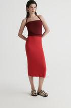 Rib Two-tone Skirt-Red