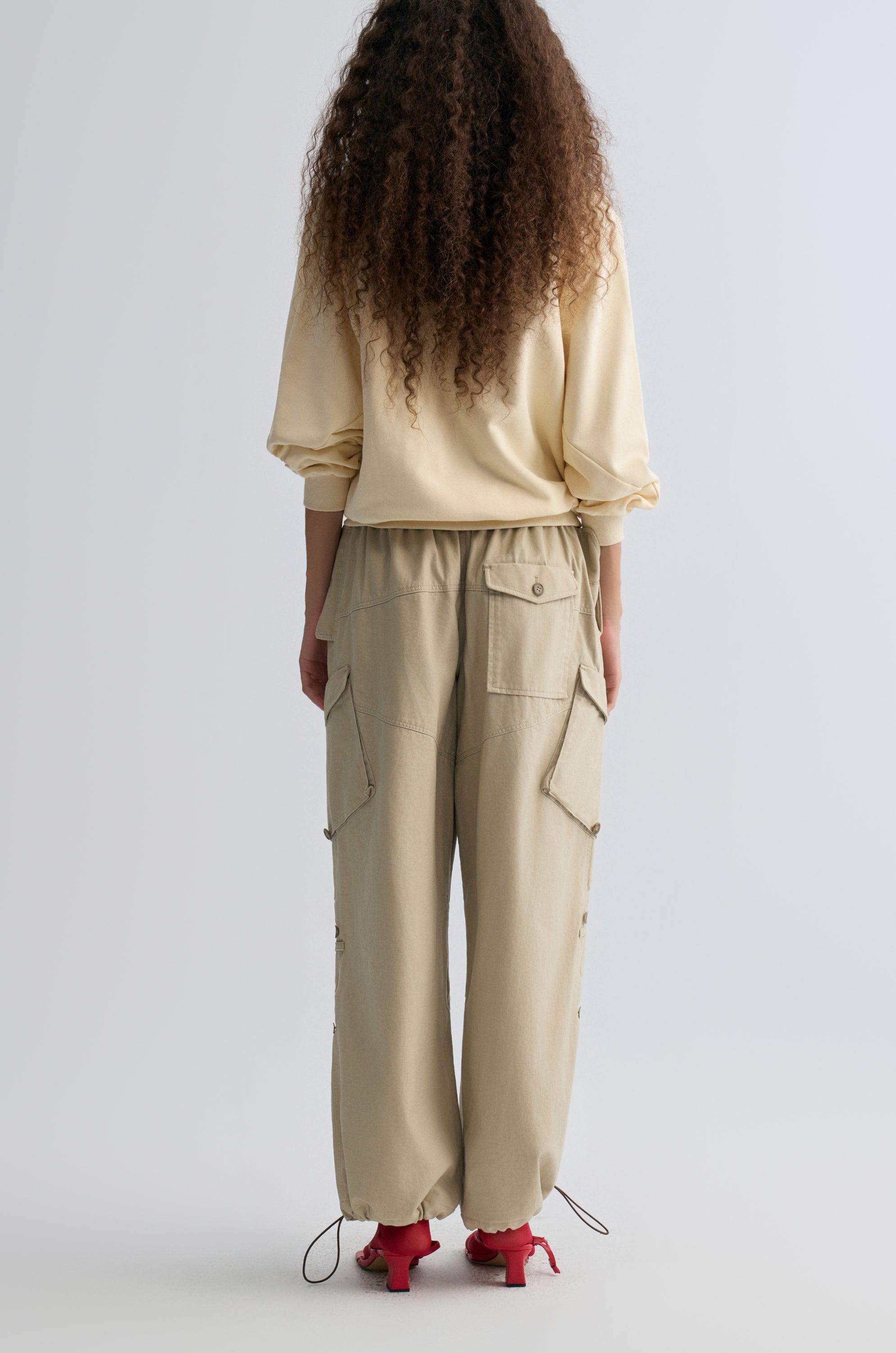 Washed Baggy Cargo Trousers Dusty Ivory