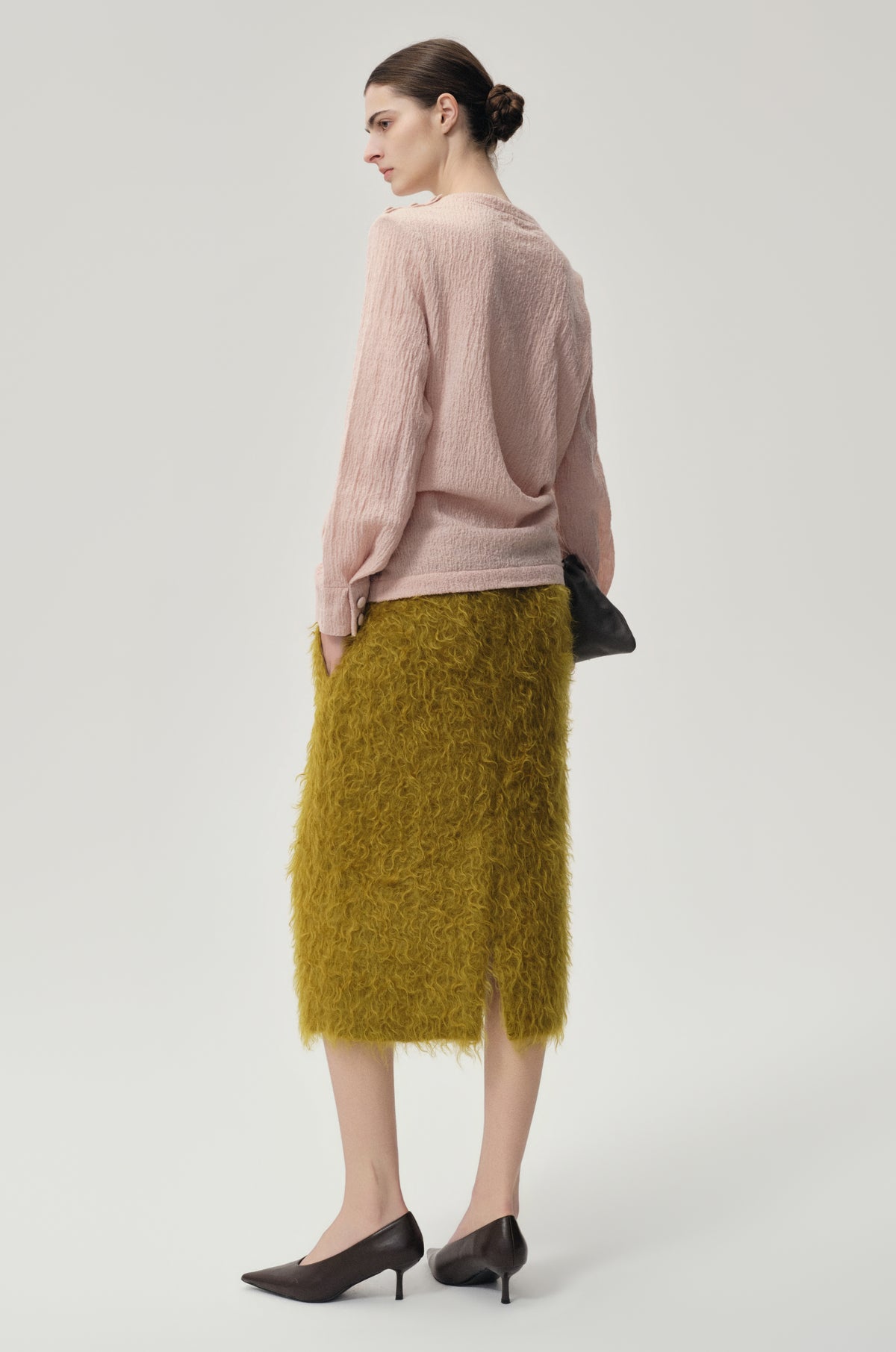 BOUCLÉ Mohair Midi Skirt Olive