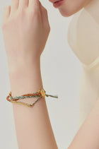 Gleam Set of three gold and silk bracelet Red