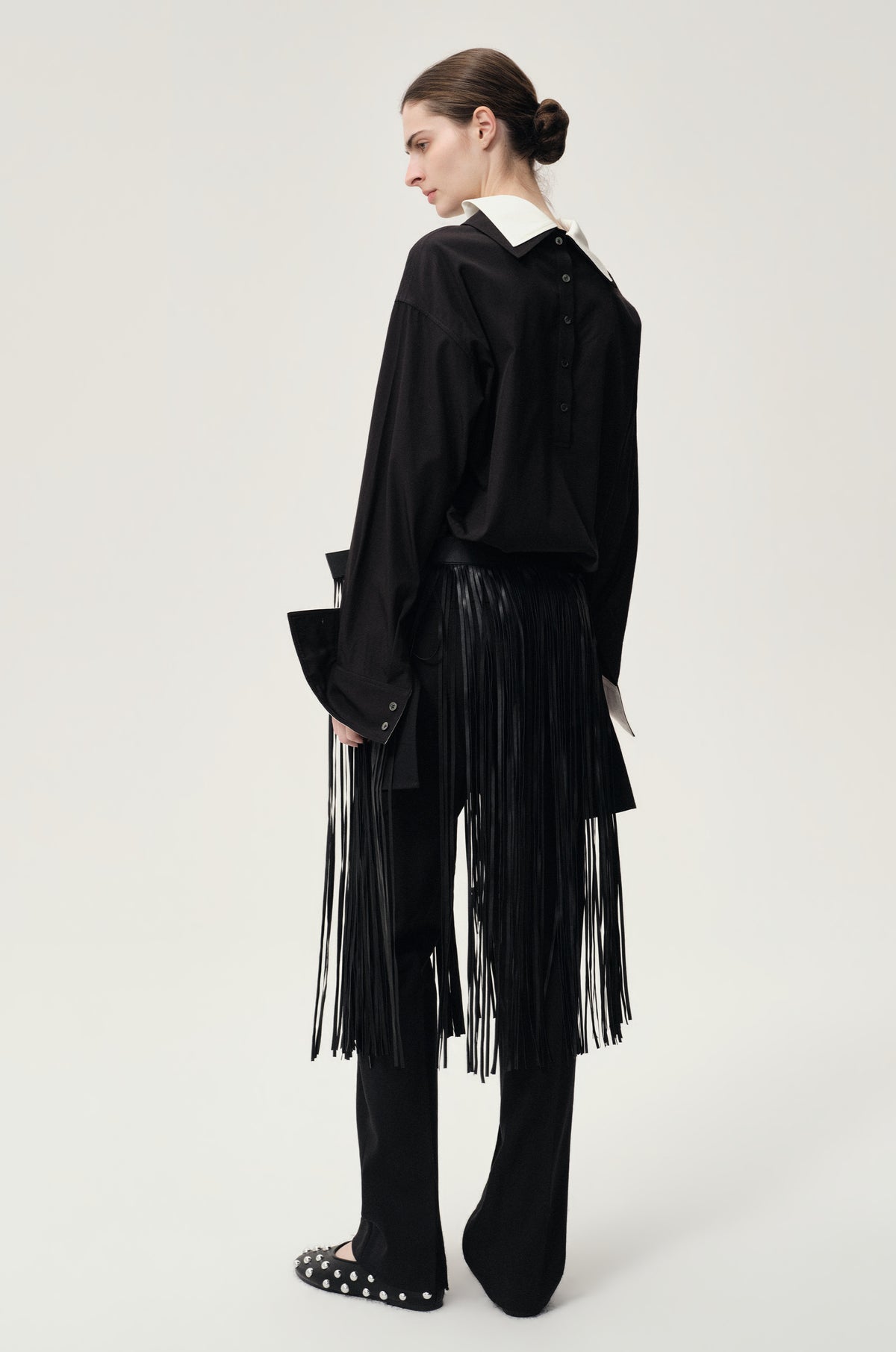 Double-layer Collar Shaped Shirt Black/White