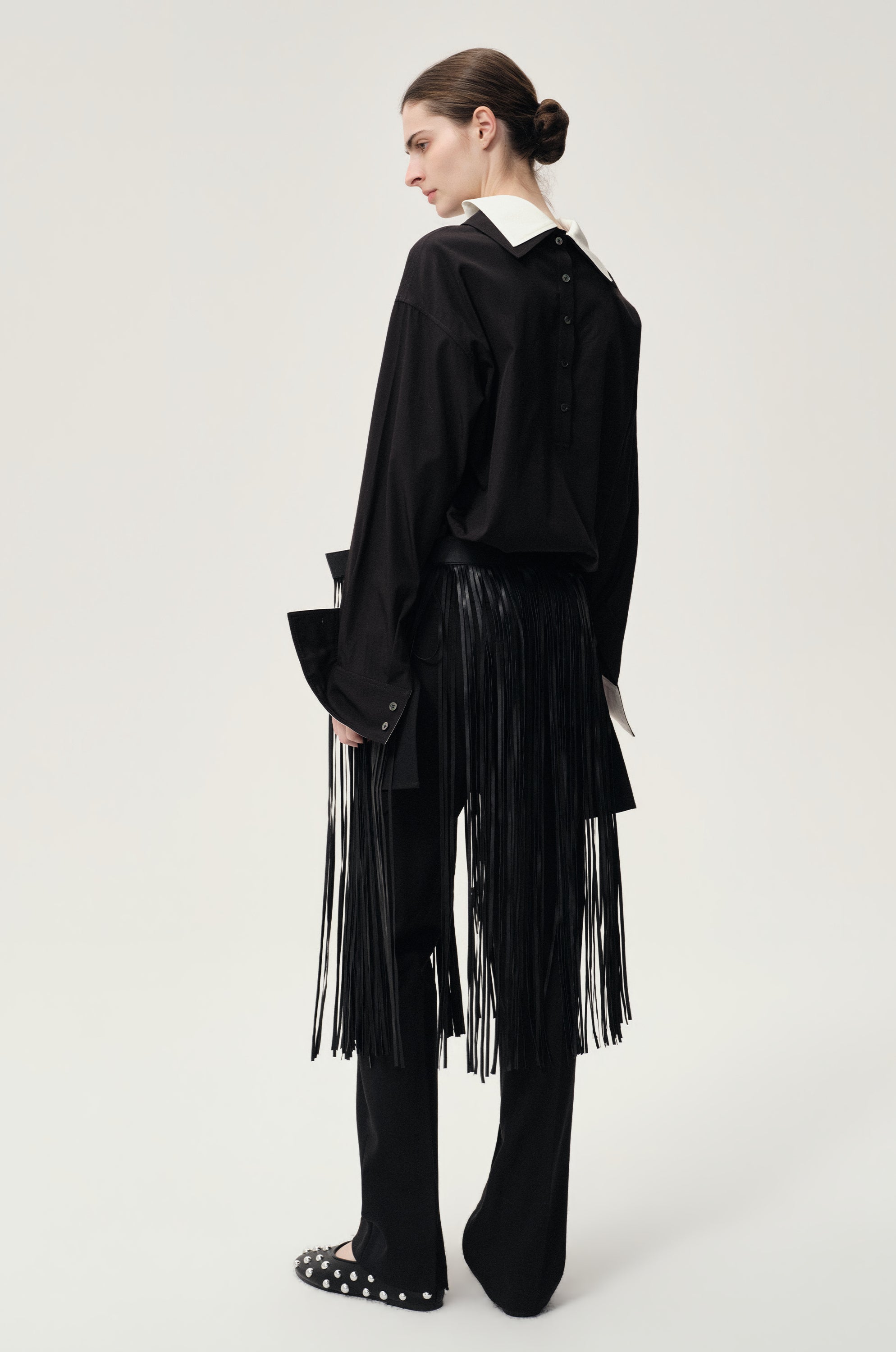 Double-layer Collar Shaped Shirt Black/White