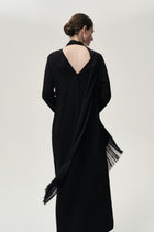 Reversible Fringed Scarf Dress Black