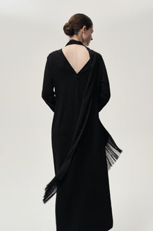 Reversible Fringed Scarf Dress Black