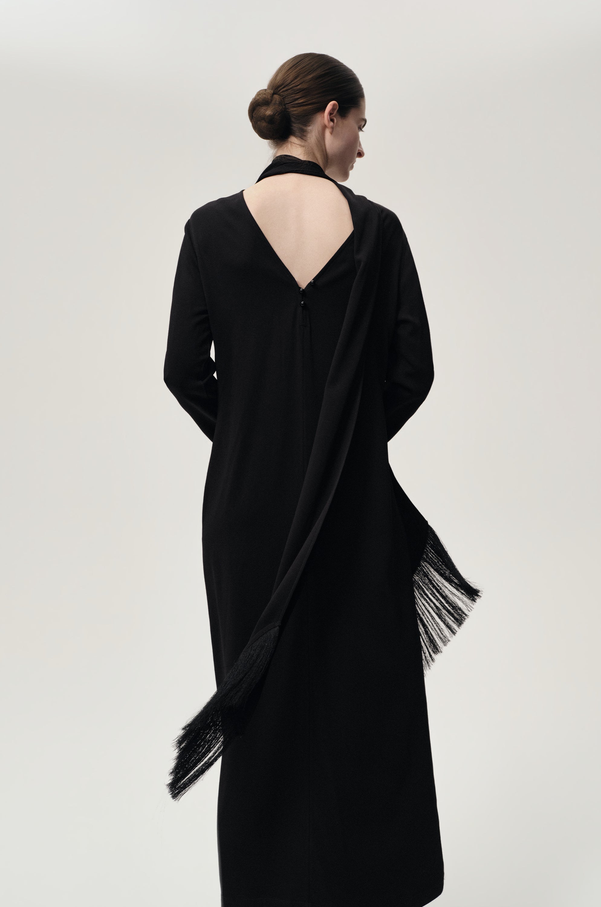 Reversible Fringed Scarf Dress Black
