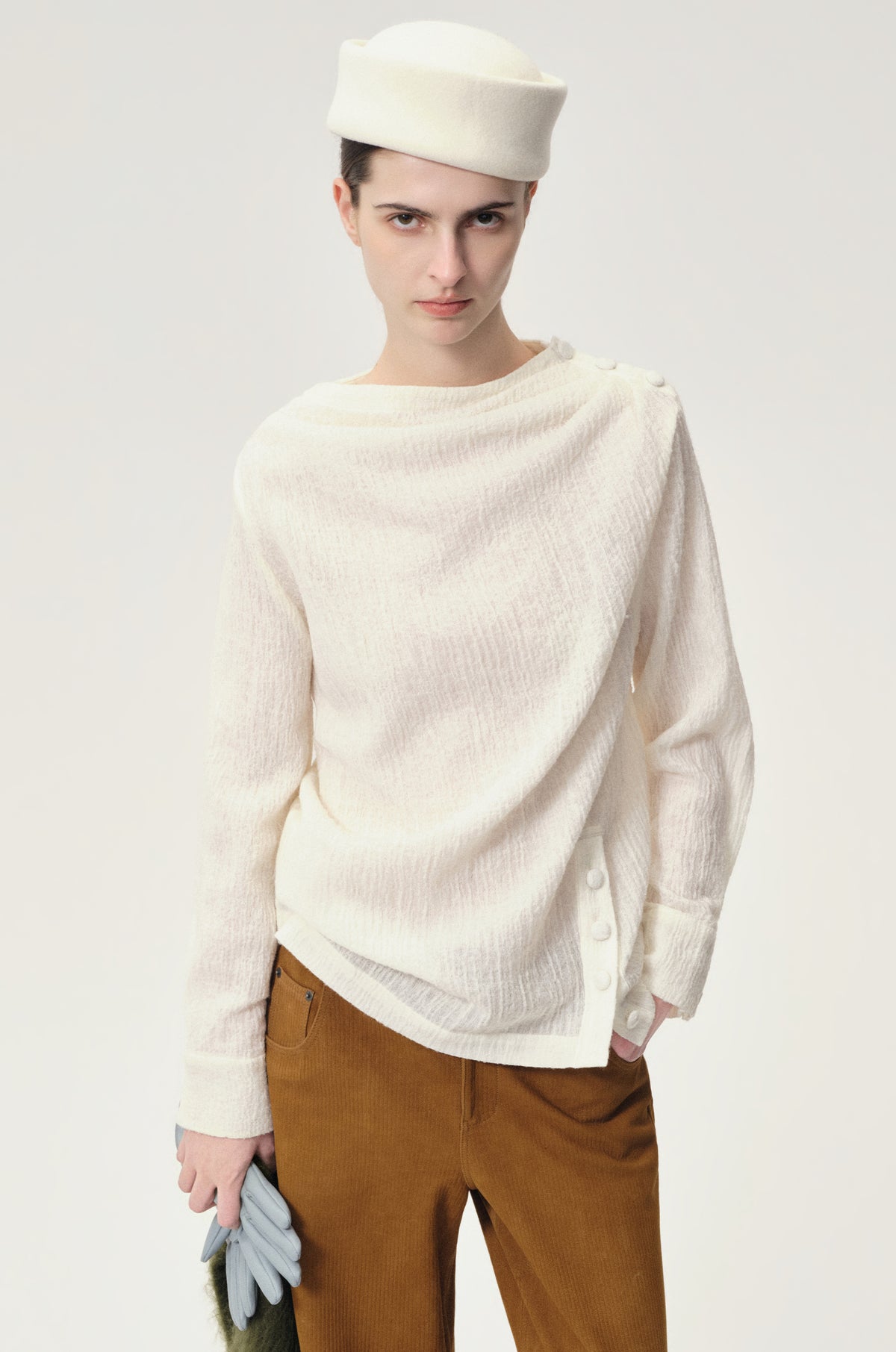Draped Wool-blend Top Cream