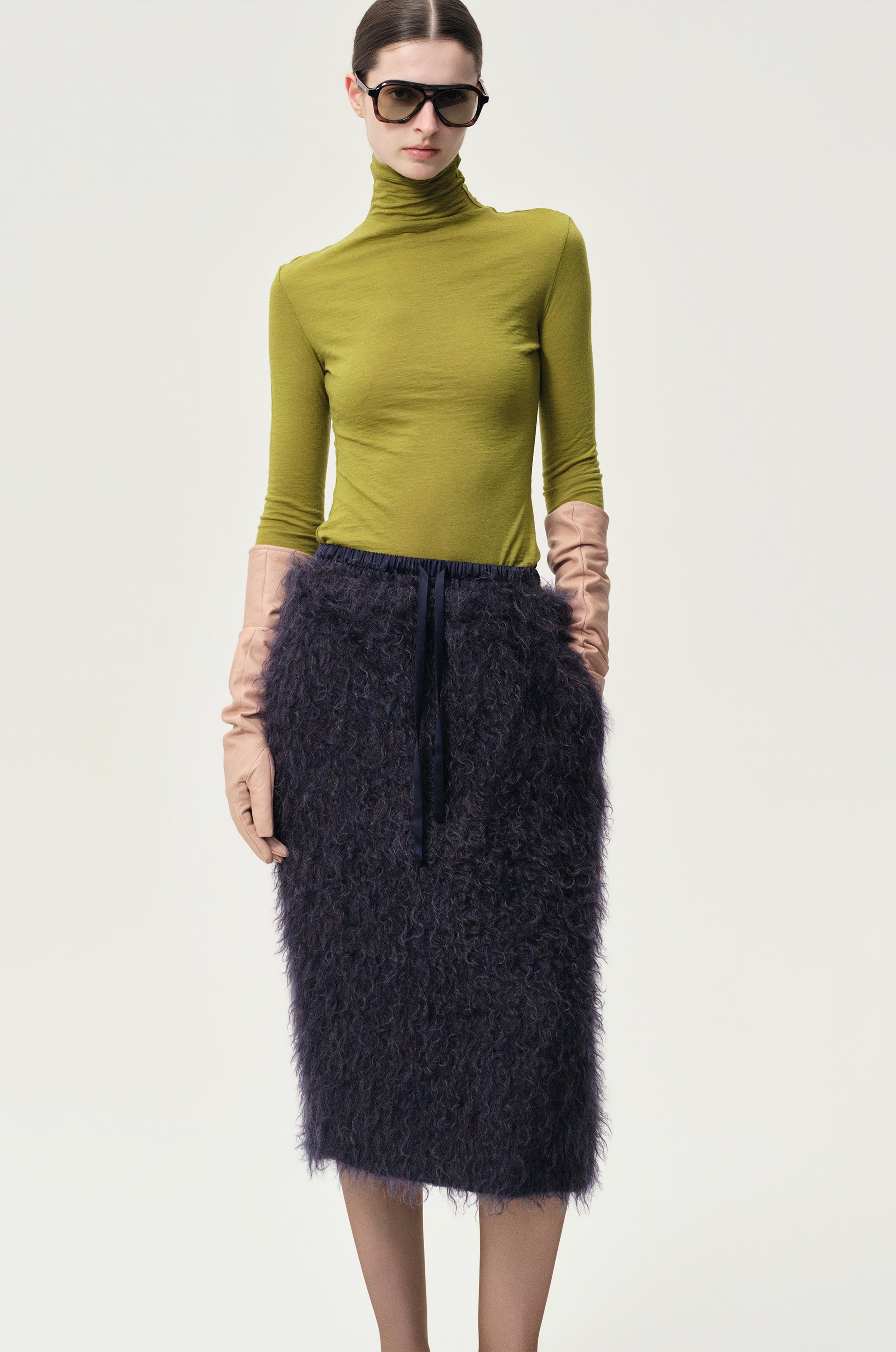 Open-back Wool Jersey Top Olive Green