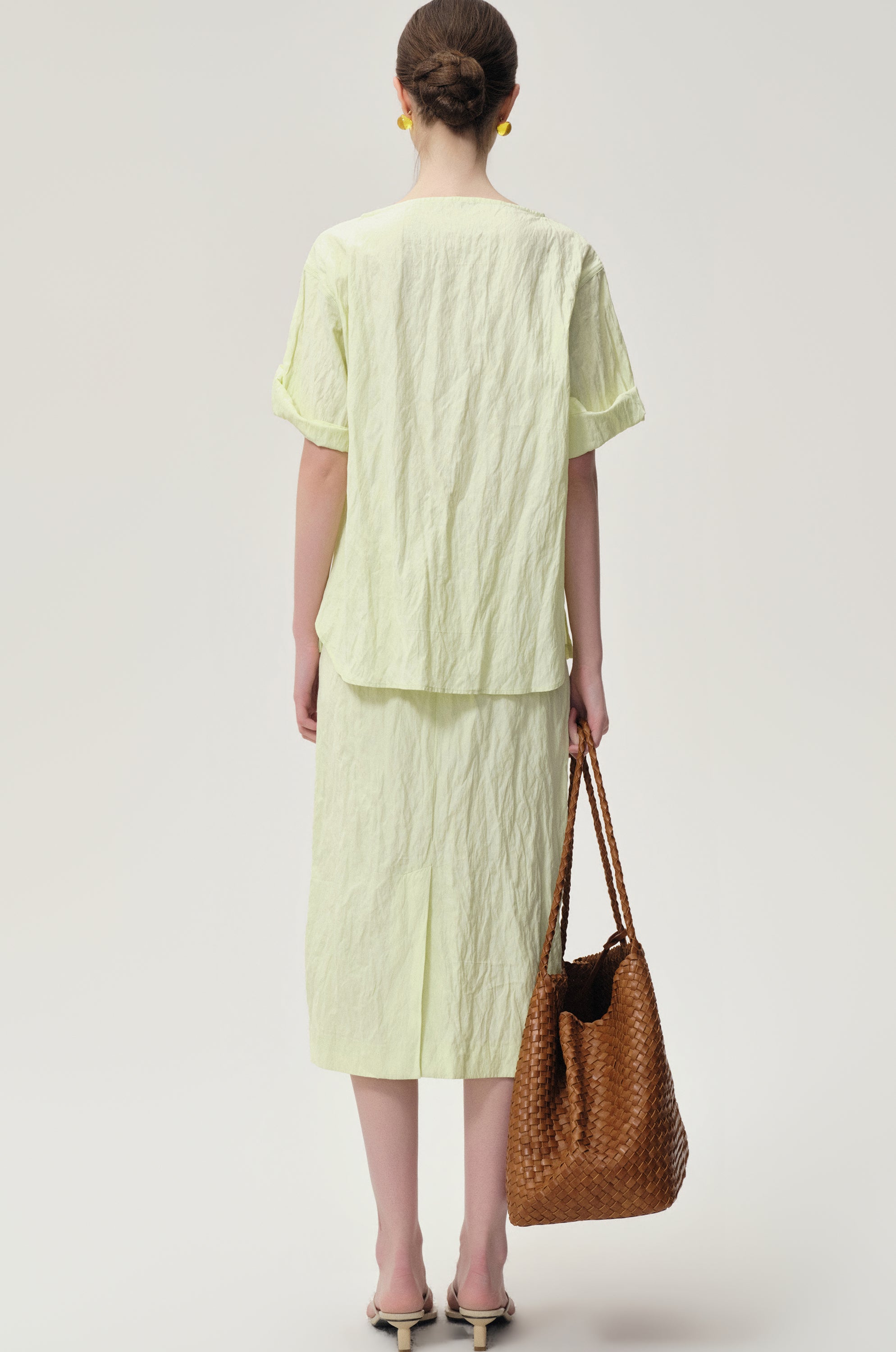 Crinkled Gauze Top Pale Lime