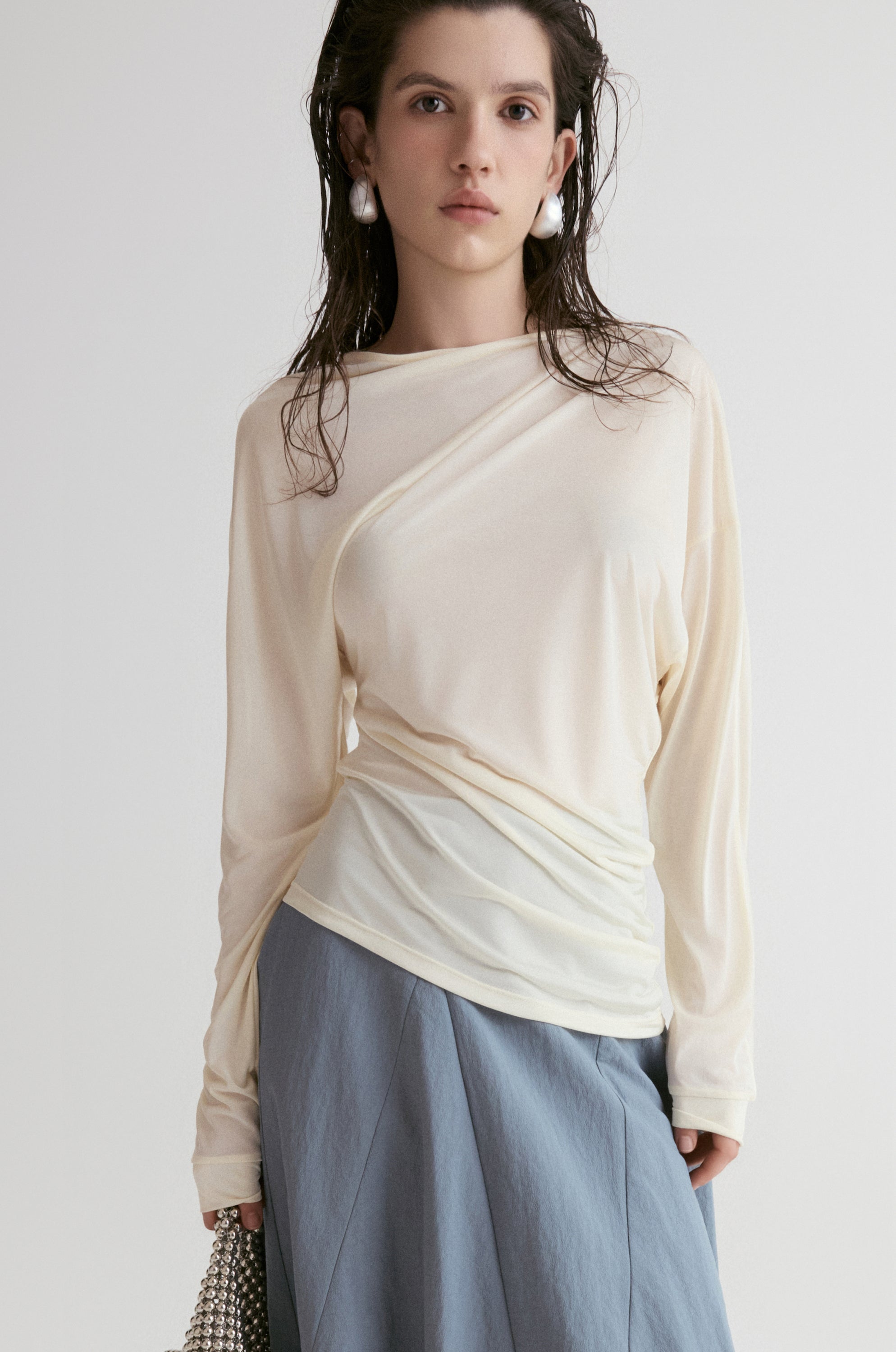 Luma Sheer Draped Top-Vanilla
