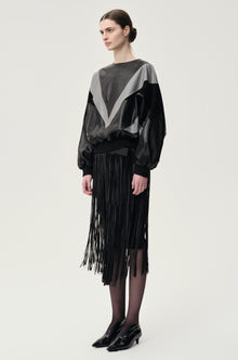 Patchwork Leather Sweater Black/Grey