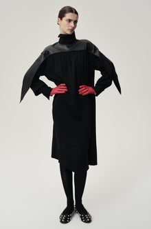 Leather Gathered Dress Black