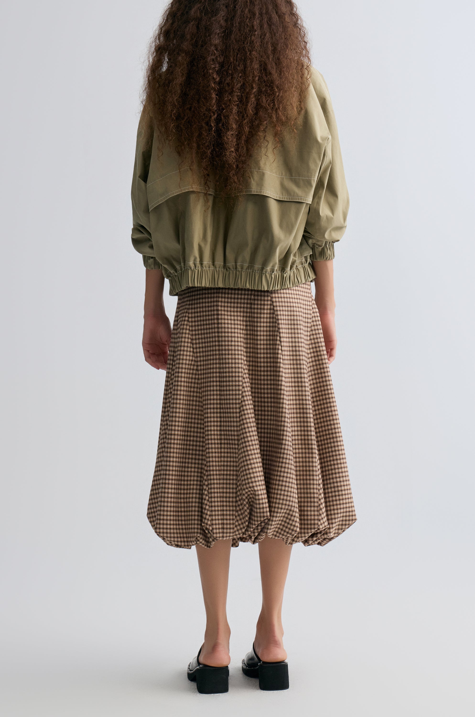 Tulip Checked Ballon-hem Skirt