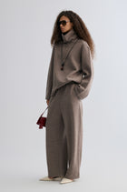 Boxy High Neck Wool Sweater Taupe Melange