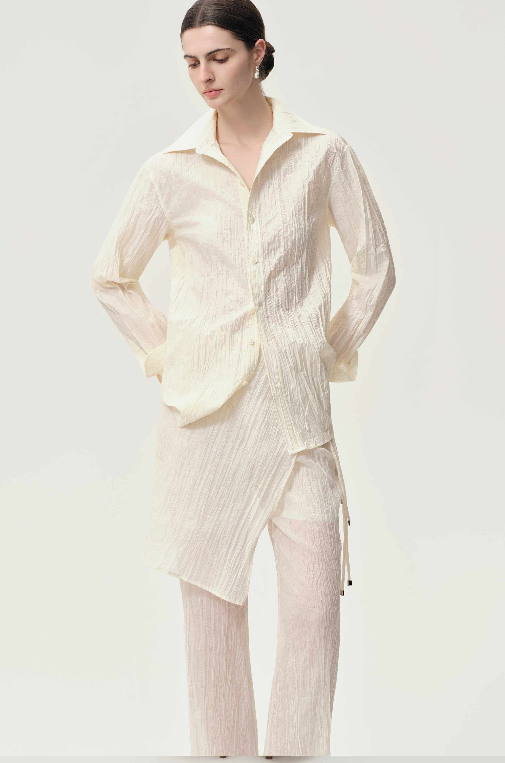 Crinkled Gauze Shirt Ecru