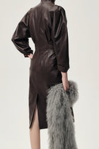 Sculptural Leather Dress Dark Brown