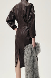 Sculptural Leather Dress Dark Brown