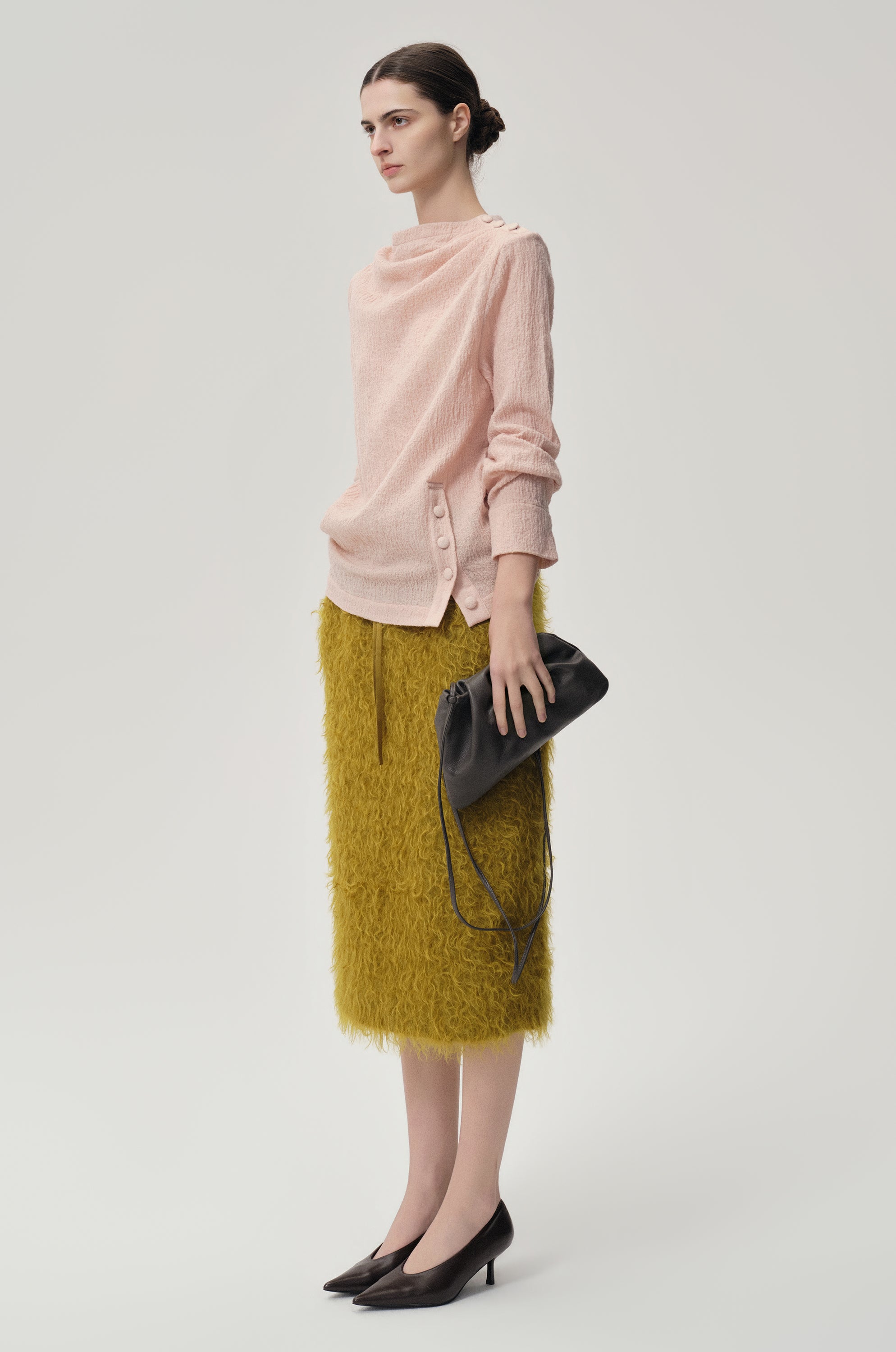 BOUCLÉ Mohair Midi Skirt Olive