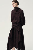 Check Scarf Wool Top Navy/Rum