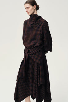 Check Scarf Wool Top Navy/Rum