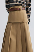 Double-layered Pleated Gabardine Skirt Camel