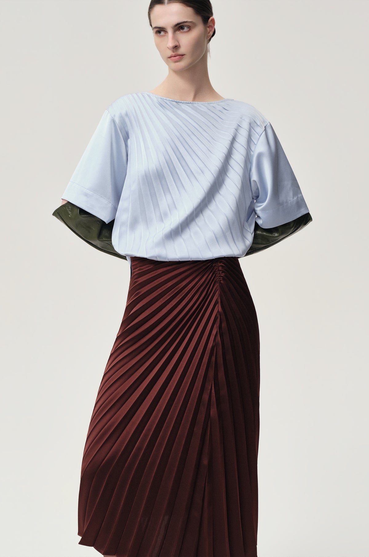 Asymmetrical Pleated Blouse Light Blue