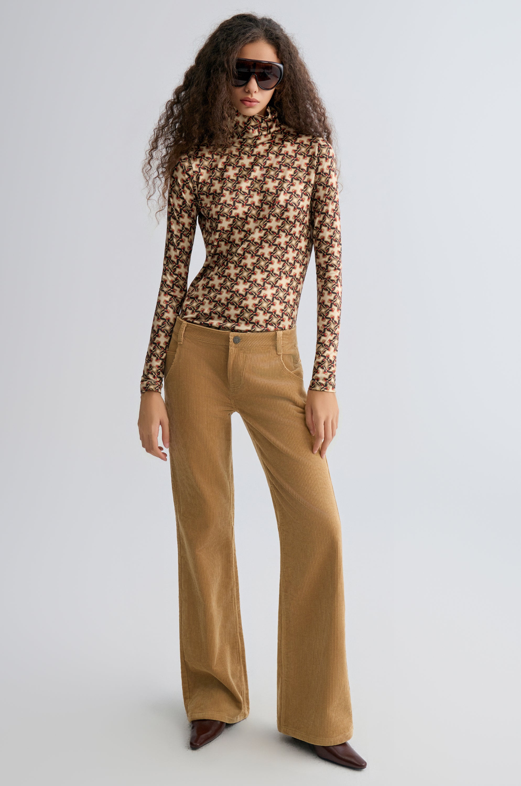 Geometric Long Sleeve Turtleneck Top