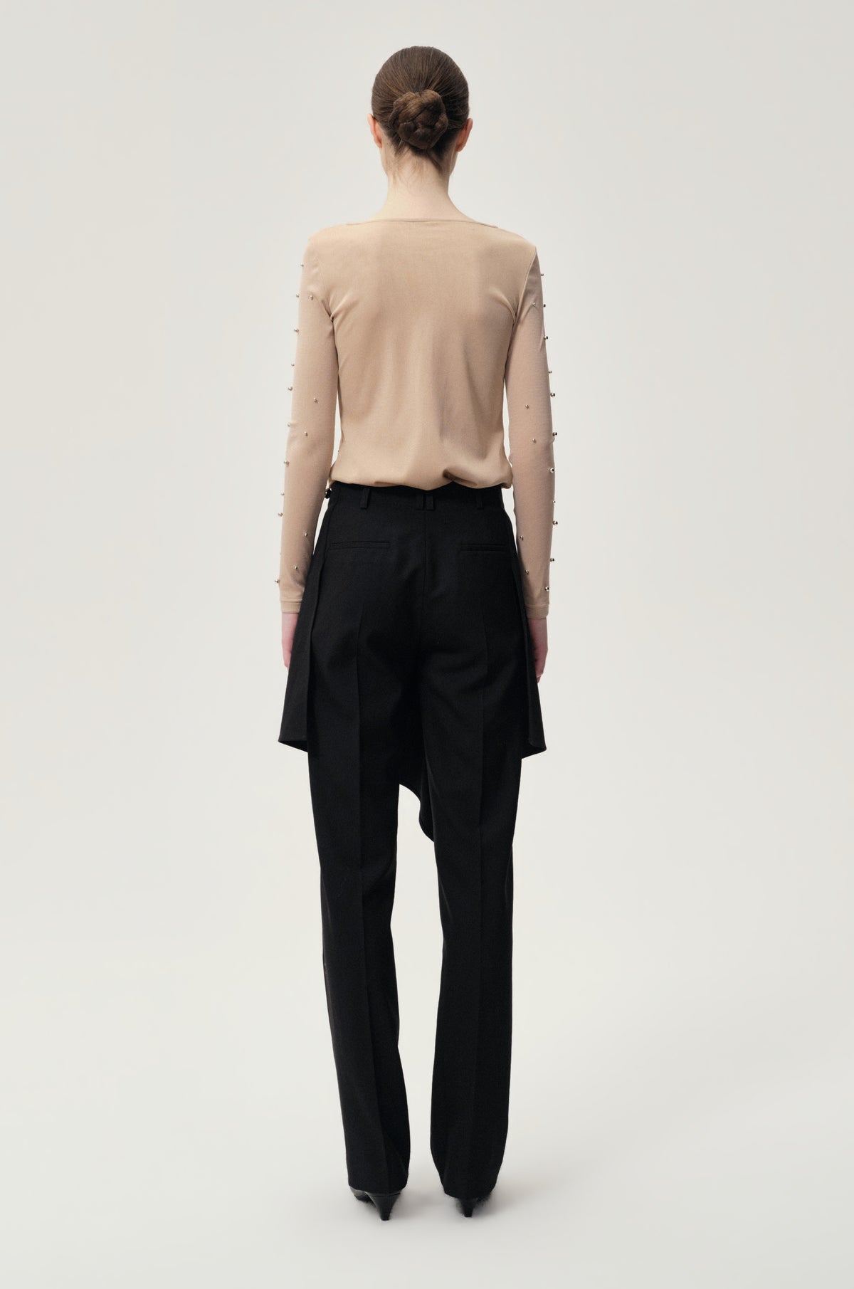 Stud-embellished Mesh Top Nude