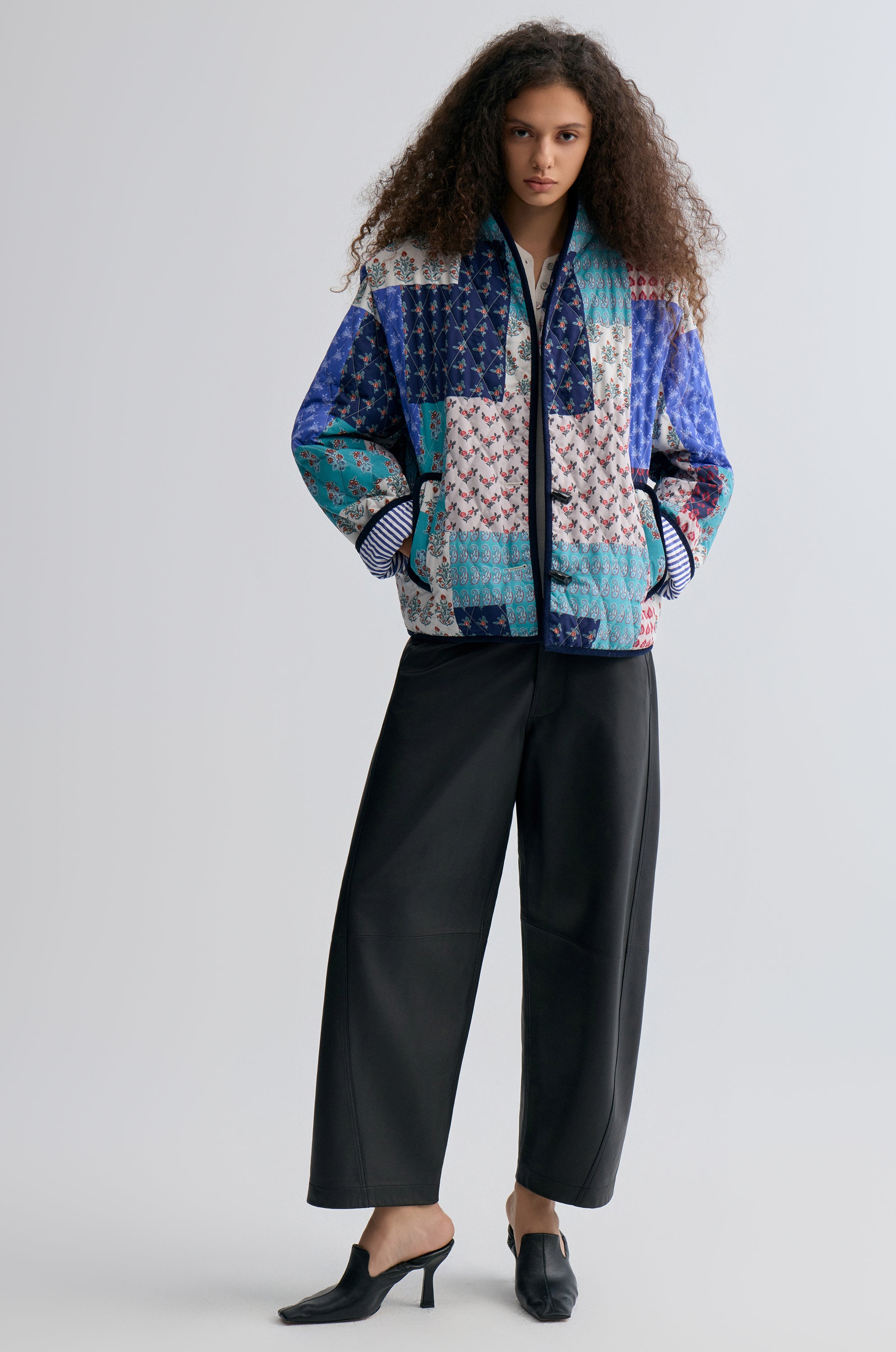 Patchwork Paisley Print Quilted Jacket Blue