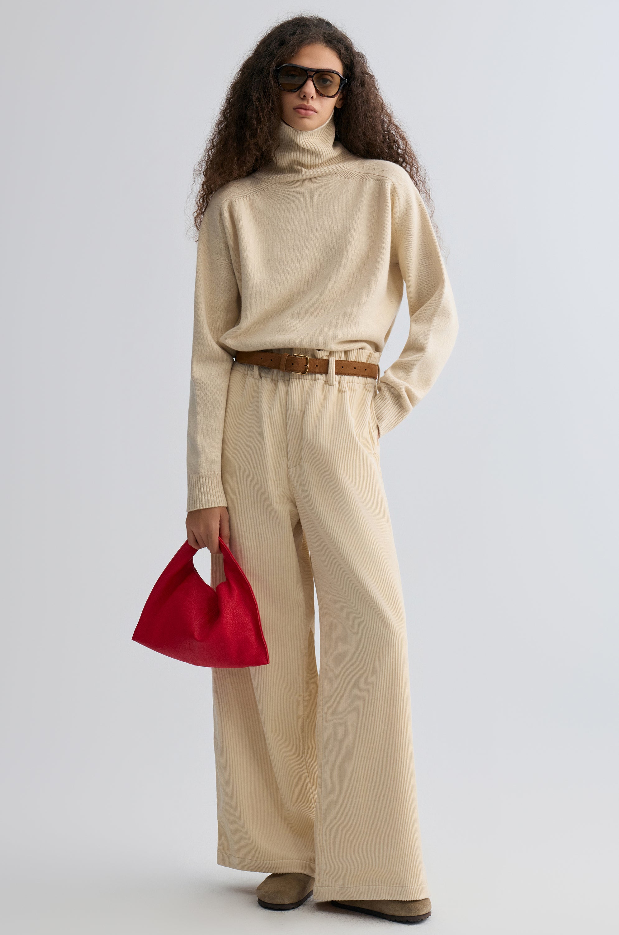 Corduroy Wide-leg Trousers Ivory