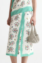 Scarf-print Front Slit Midi Skirt