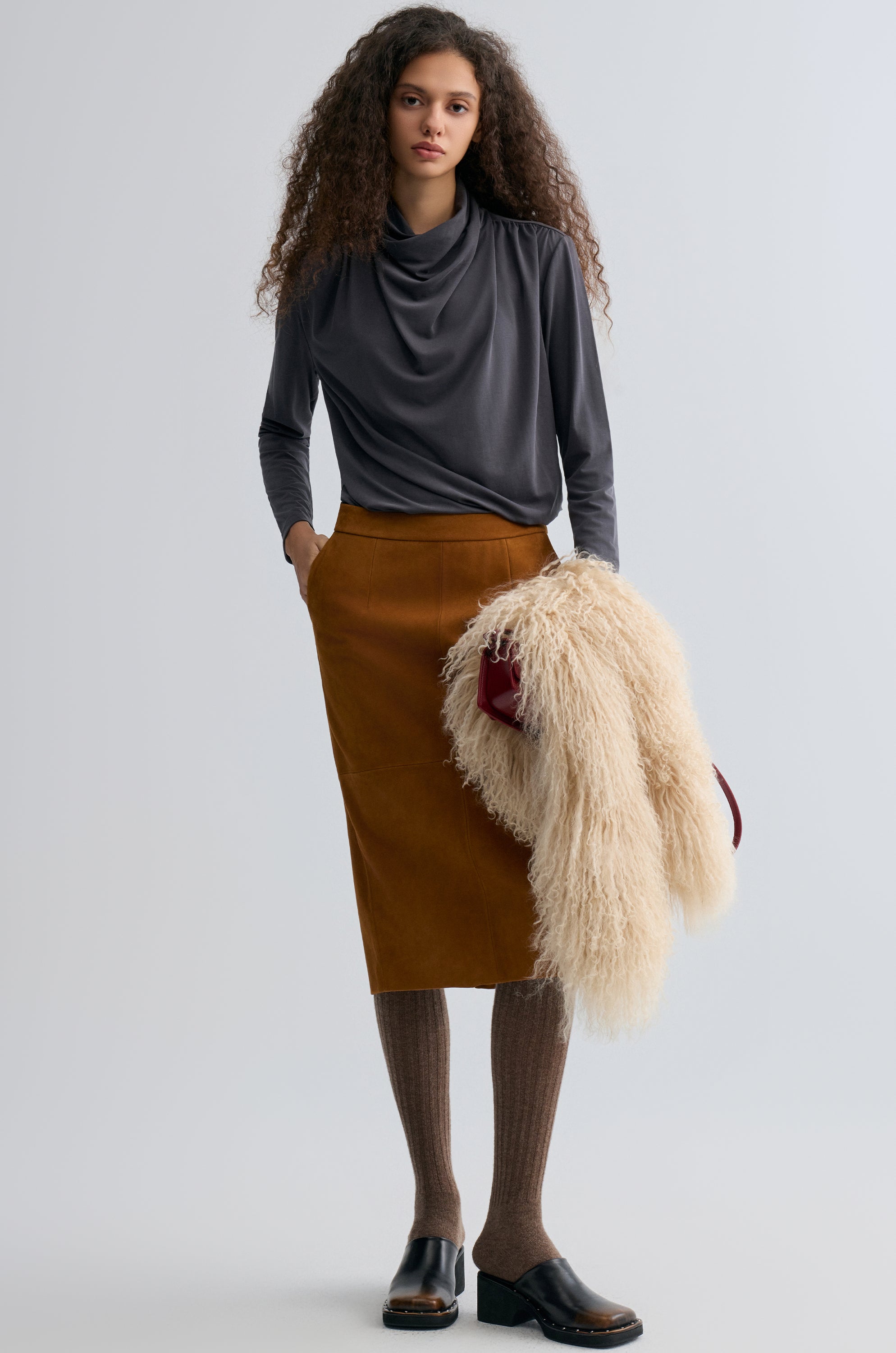 Cowl Jersey Top Heather Grey